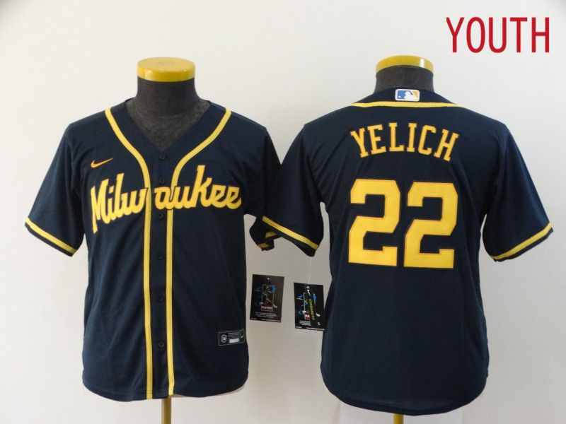 Youth Milwaukee Brewers 22 Yelich Blue Game Nike MLB Jerseys